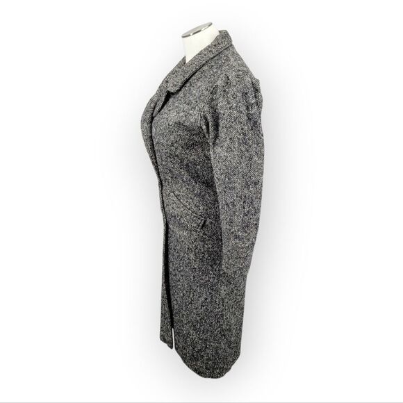 Vintage Wool Women's Gray Herringbone Longline Double Breasted Coat - Picture 2 of 13